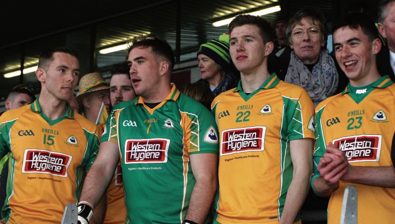 Corofin's Jason Leonard, Bernard Power, Ciaran Brady and Dylan Canney prepare for the Cup presdentation after winning the county title last year.