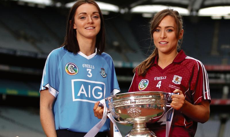 Dublin's Eve O'Brien and Galway captain Heather Cooney pictured at the launch of the Liberty Insurance Senior Camogie Championship at Croke Park recently. Photo: INPHO/James Crombie.