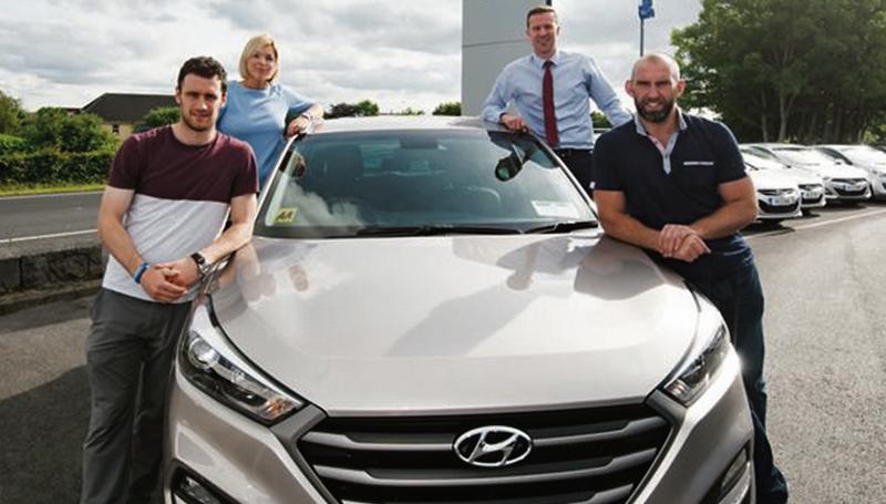 Pictured at Hyundai Galway are brand ambassador, David Burke; new financial controller, Karen Joyce; new dealer principal, Brendan O'Brien; and brand ambassador, John Muldoon.