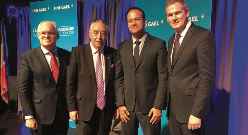 New Fine Gael leader Leo Varadkar with the Galway contingent of (from left) Cllr Peter Feeney, Cllr Padraig Conneely and Minister of State Sean Kyne after his election last weekend.