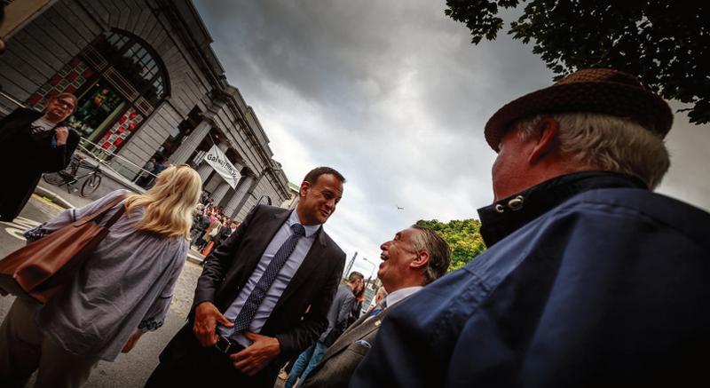 Who bought the popcorn . . . An Taoiseach and Fine Gael leader Leo Varadkar, shoots the breeze with Galway City Councillor, Pádraig Conneely, before the pair watched a movie together at the Galway Film Fleadh last Thursday. Leo’s mate was involved in Pilgrimage, the Irish premiere of which was playing at the Town Hall Theatre. Movie-buff Pádraig was at a loose-end, and accompanied his boss to the event.