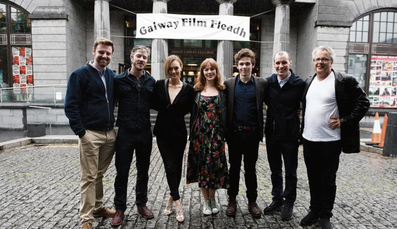 Director Stephen Burke, right, with the cast at the world premiere of Maze on Saturday night at the Galway Film Fleadh. PHOTO: ANDREW DOWNES, XPOSURE.