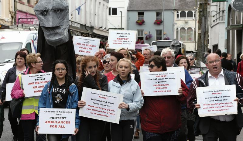 The Connemara Ambulance Crisis protest in Galway city on Wednesday. Photo: Joe O'Shaughnessy.