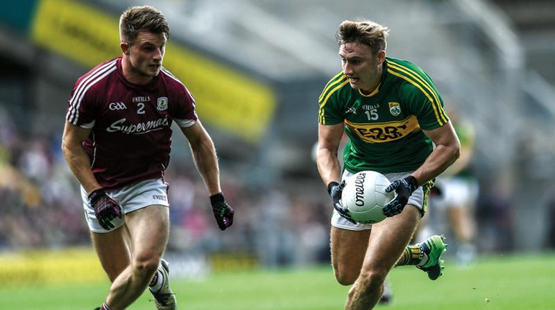 Galway defender Eoghan Kerin tracks the run of Kerry's James O’Donoghue during Sunday's All-Ireland football quarter-final at Croke Park. Photo: Ramsey Cardy/Sportsfile