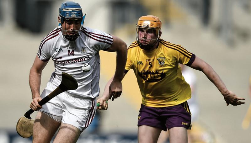 Galway's Conor Cooney breaking away from Wexford's Simon Donohoe during Sunday's Leinster final at Croke Park. Photo: David Maher/Sportsfile.