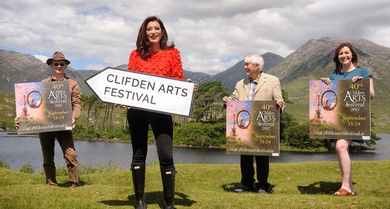 Launching the Clifden Arts Festival programme of events 2017 are festival chairman Des Lally, 2FM Radio Presenter Ciara King, creative director Brendan Flynn and festival secretary Karen Mannion . The Clifden Arts Festival is Ireland’s longest running arts festival, celebrating 40 years this year. The festival features over 200 events including: arts, theatre, music, literature, exhibitions, workshops and cultural offerings. This year’s festival will be held from September 13th – 24th and launched by President Michael D. Higgins