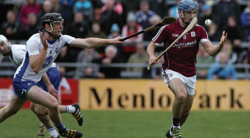 Galway's Johnny Coen getting the better of Waterford's Kevin Moran during the National League quarter-final at Pearse Stadium last April.