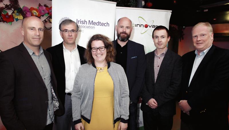 Pictured at the Medtech Brew on ‘Building Your Leadership Team and Board for Success' were (from left) Neuravi Co-Founder and CTO David Vale; Co-Founder and Managing Partner Seroba Life Sciences Peter Sandys; Irish Medtech Executive Ciara Finlay; BioInnovate Ireland Strategic Development Lead Paul Anglim; ProVerum Medical Co-Founder and CSO Conor Harkin; and Crospon CEO John O'Dea. Medtech Brew is a special start-up networking event hosted by Ibec’s Irish Medtech Association and BioInnovate Ireland to support entrepreneurship. Photo Sean Lydon