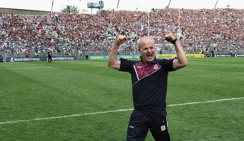 Galway team manager Micheál Donoghue shows his delight moments after defeating Waterford in Sunday's All-Ireland hurling final at Croke Park. Photo: Joe O'Shaughnessy.