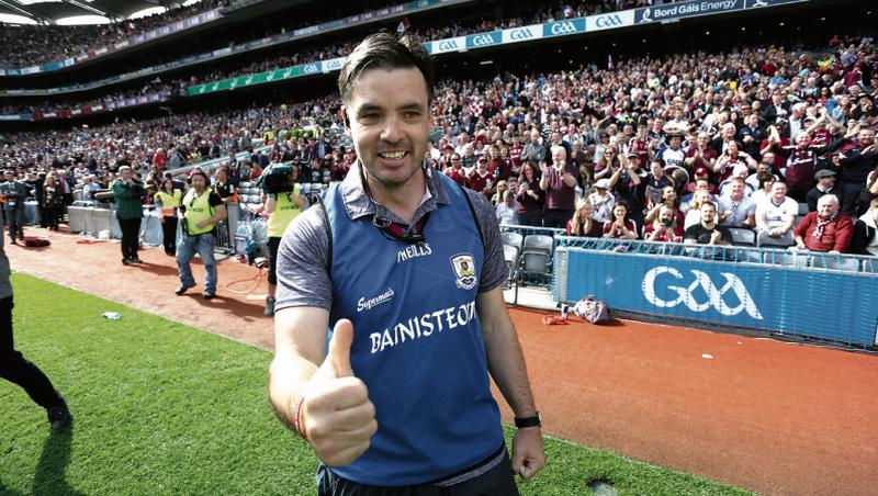 Galway minor team manager Jeffrey Lynskey celebrates after they defeated Cork in Sunday's All-Ireland final at Croke Park. Photo: Joe O'Shaughnessy.