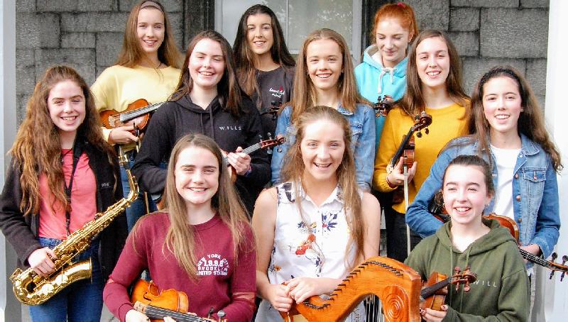 Dave Flynn's Irish Memory Orchestra, Galway Apprentices. Back Row: Vitska Mulroy, Cregmore; Mary Duggan, Claregalway; Kate Reilly, Craughwell. Middle row Molly McHale, Sarah McHale and Ailbhe Sexton, Cregmore; Sinead Duggan, Claregalway; Emily Shiel, Cregmore. Front row: Laura Scanlon, Cregmore; Helena Doyle, Coolarne; Lauren McCann, Athenry.