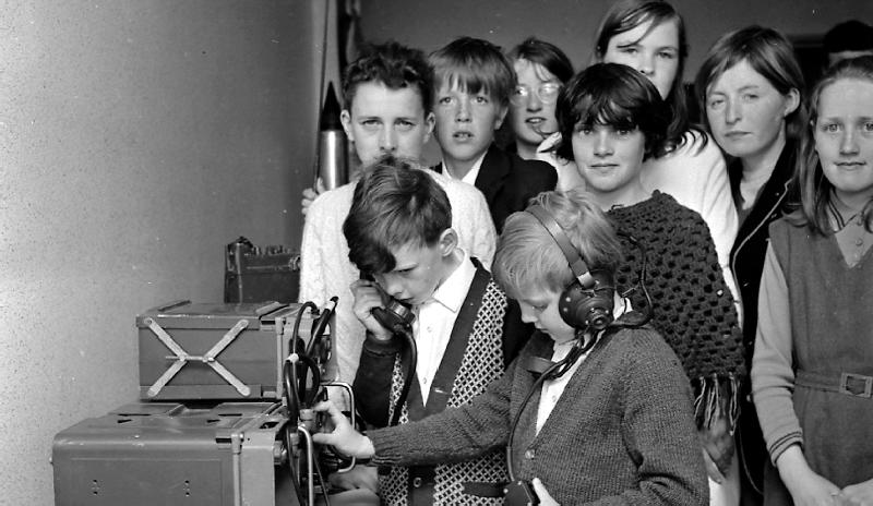 Army communications equipment proves popular with youngsters at a careers information day in Mountbellew in May 1970.