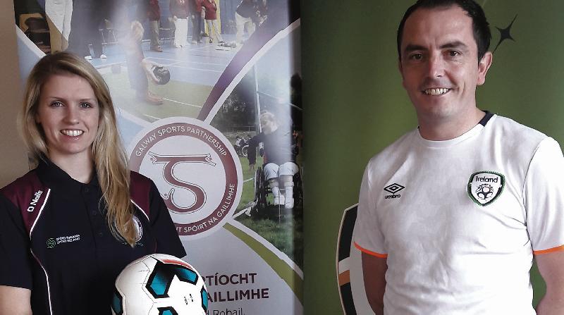 Katie Codyre (Galway Sports Partnership) and Nigel Keady (FAI Development Officer), both of whom are looking to spread the gospel about 'Walking Football', which is aimed at players over 50 years of age.