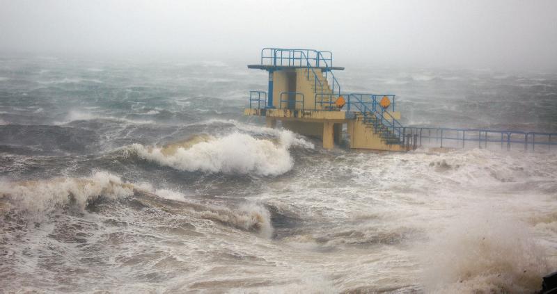 Brewing up a storm....the diving tower at Blackrock on the Prom at the height of Monday's Hurricane Ophelia. Photo: Michael O'Meara.