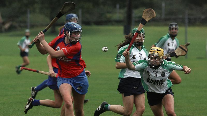 Sarsfields Siobhan McGrath moves in to try and block the effort of St Thomas' Michelle Prendergast. Photos: Enda Noone.