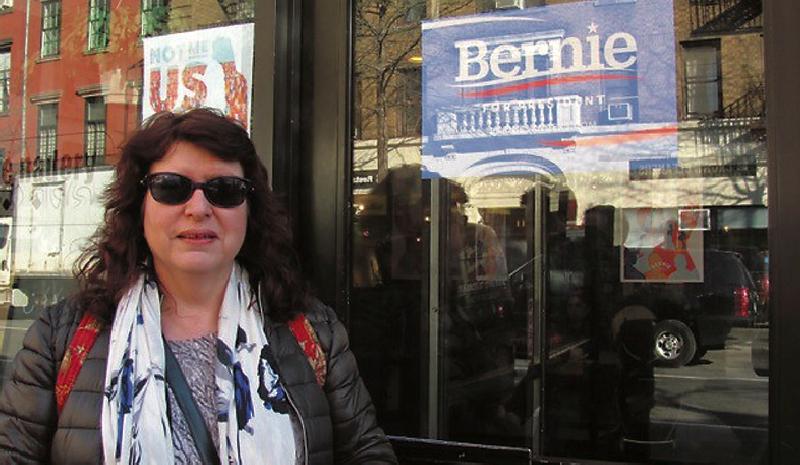 Reporter Bernie Ní Fhlatharta on her way to a Bernie Sanders rally in New York.