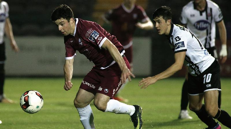 Galway United's Kevin Devaney gets to the ball ahead of Dundalk's Jamie McGrath during Friday's Premier Division tie at Eamonn Deacy Park. Photo: Joe O'Shaughnessy