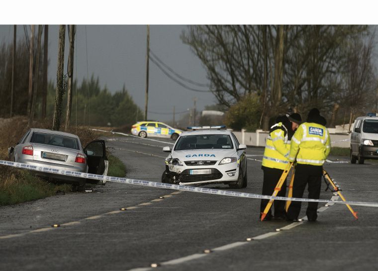The scene of the accident at Ardrahan where a man died and a Garda was injured in February 2016. Photo: