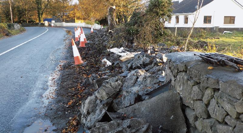 A section of wall at Bawnmore that has consistently been the scene of accidents.