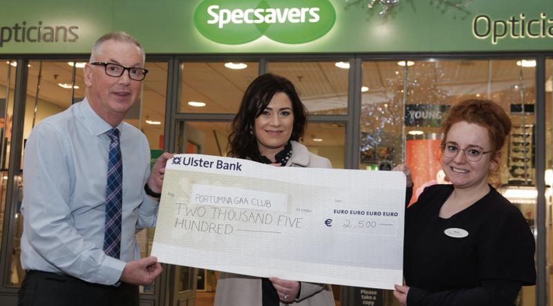 Pictured outside Specsavers on Eyre Square are director Noel Meehan, Orla Keady from Portumna GAA and PA coordinator Rebecca Spicer