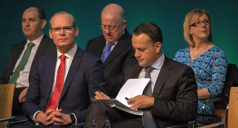 Taoiseach Leo Varadkar and Tanaiste Simon Coveney, joined by Minister Paul Kehoe, Charlie Flanagan and Regina Doherty at the launch of Project Ireland 2040.