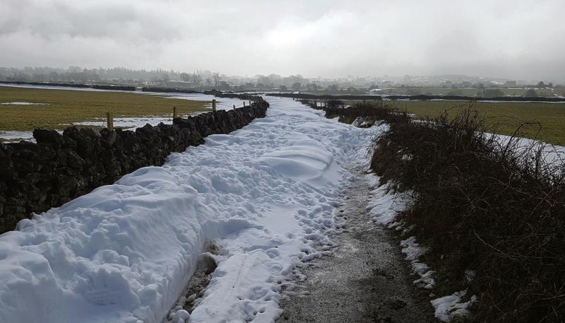 No way through . . . A side-road near Loughrea was completely impassable on Saturday as the drifting snow accumulated beside the wall and ditches. PHOTO: HANY MARZOUK.