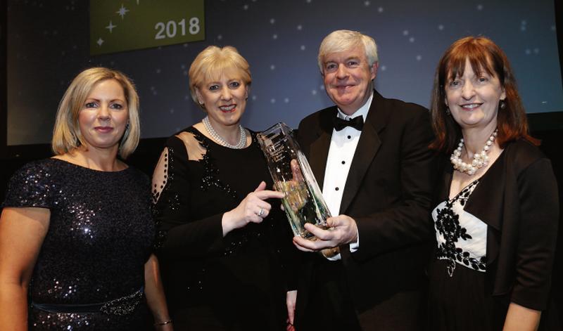Minister Heather Humphreys presents the Food and Drink Category prize at the SFA National Small Business Awards to Daithi O' Connor of Revive Active, joined by SFA chair Sue O’Neill (left) and Ailish Forde of Bord Bia, sponsor of the award.