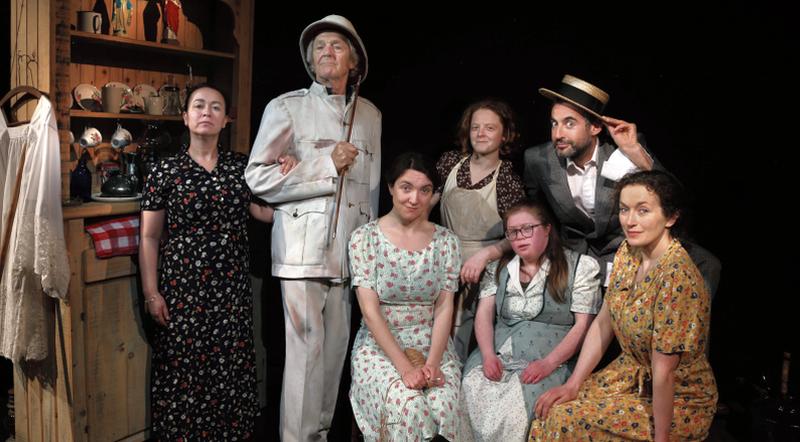 The cast of Blue Teapot's production of Dancing at Lughnasa. Back: Hillary Kavanagh as Kate Mundy, Rod Goodall as Father Jack, Emma O'Grady as Maggie Mundy and Aindrias de Staic as Gerry Evans. Front: Grace Kiely as Agnes Mundy, Jenny Cox as Rose Mundy and Tara Breathnach as Chris Mundy. Photos: Joe O'Shaughnessy.