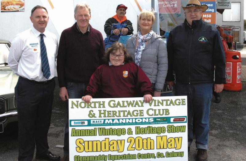 Pictured at the launch of the North Galway Vintage and Heritage Club Annual Vintage and Heritage Show were Joe Mannion (Mannion's Mace, Main Sponsors), John Nelly, Ardrahan, Sarah Kate, Mary and Peter Greaney (P.R.O.) and (on tractor) Ted Laheen, Mountbellew (Assistant Chairman, North Galway Vintage and Heritage Club).