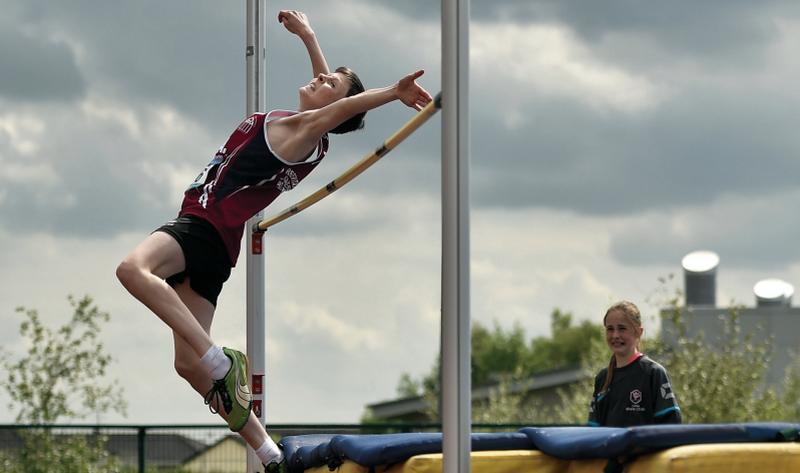 Lucas Schukat of Presentation College, Athenry competing in the Minor High Jump event during the Irish Life Health Connacht Schools Track and Field event at Athlone IT. Photo: Harry Murphy/Sportsfile