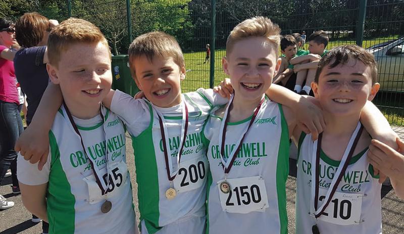 The Craughwell AC U11 boys relay team which won bronze medals in Dangan, from left: Sean Hoade, Dara Zimmerer, Ben Moran and Dean McNally.