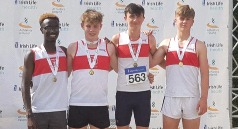 GCH's 4x400m U17 relay gold medalists at the National Juvenile Track & Field finals in Tullamore, from left: Samuel Madden, Jonathan McGrath, Robert McDonnell and Eoghan Jennings.