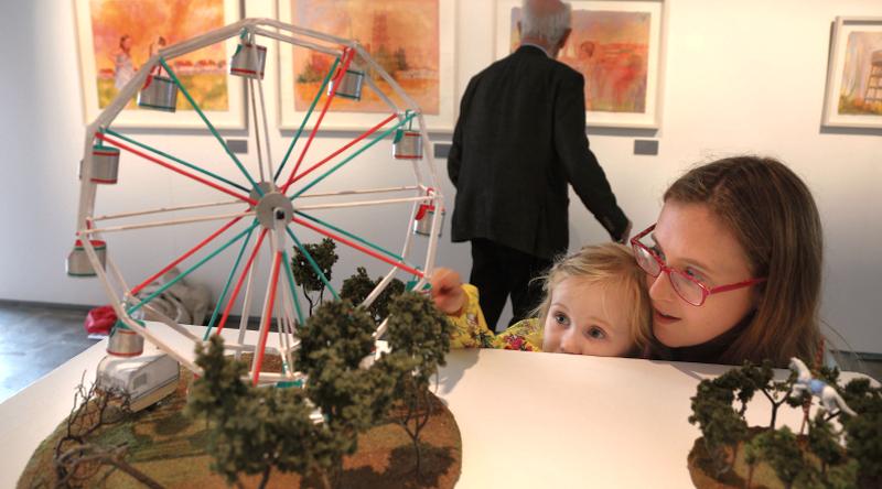 Jennifer Cunningham, with her daughter Emily Acheson, at her exhibition 'After the Future' in the Festival Gallery, Market Street, for Galway International Arts Festival. Photo: Joe O'Shaughnessy.