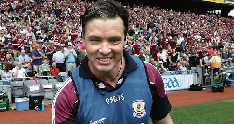 Galway minor hurling manager Jeffrey Lynskey shows his delight at the final whistle.