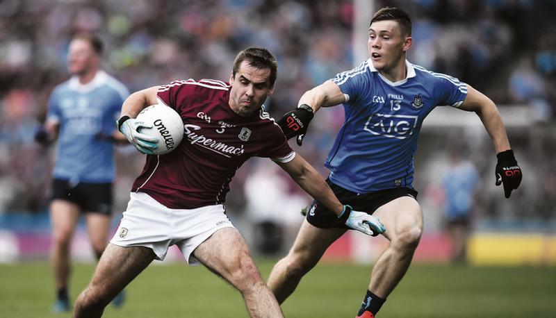 Galway defender Cathal Sweeney comes under pressure from Dublin's Con O'Callaghan during Saturday's All-Ireland senior football semi-final at Croke Park. Photo: Stephen McCarthy/Sportsfile.