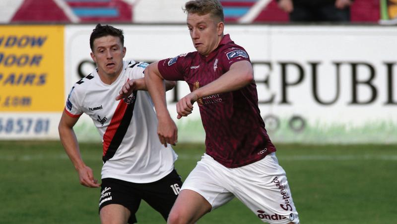 Galway United's Eoin McCormack tries to break free from Keith Buckley of Bohemians during Friday night's FAI Cup tie at Eamonn Deacy Park. Photo: Joe O'Shaughnessy.