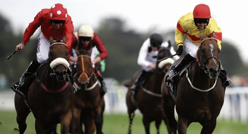 Galway jockey Graham Lee steering Alpha Delphini (right) to a shock win in the Group 1 Nunthorpe Stakes at York last Friday.