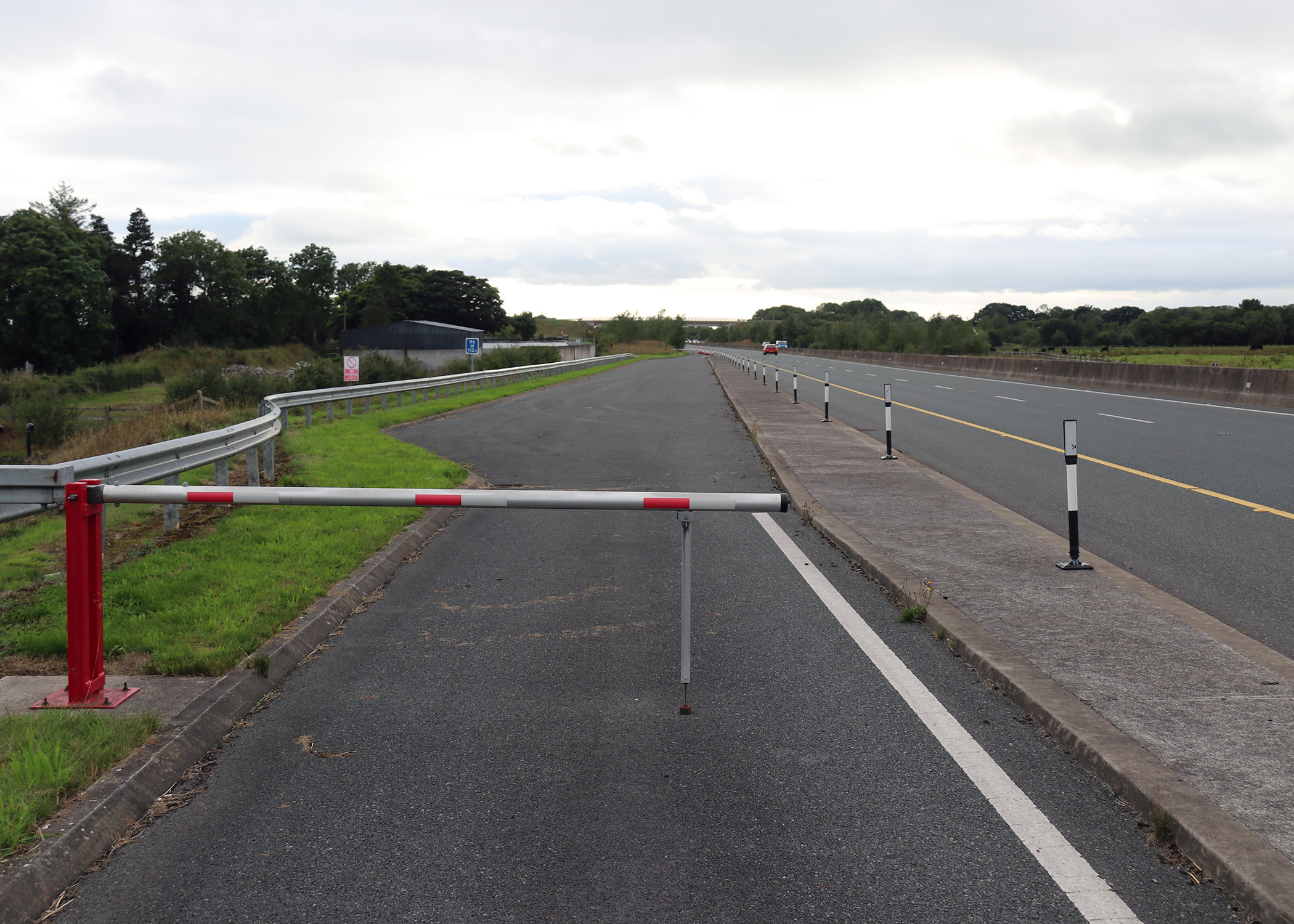 The lay-by on the M6 motorway near Loughrea which has been blocked off to traffic. Photo: Gerry Stronge.