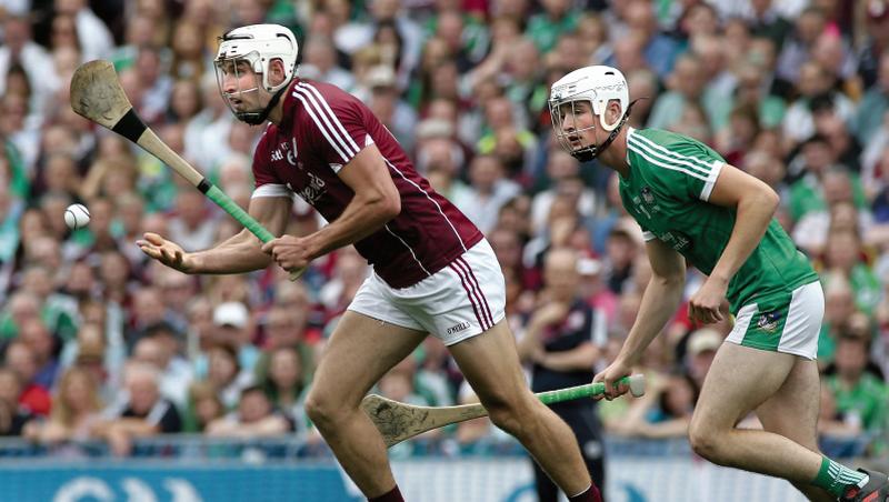 Galway defender Gearóid McInerney is chased by Limerick's Kyle Hayes during Sunday's All-Ireland hurling final at Croke Park. Photos: Joe O'Shaughnessy,