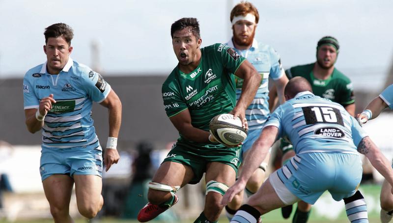 New Connacht captain Jarrad Butler takes on the Glasgow Warriors cover during Saturday's PRO14 encounter at the Sportsground. Photos: Joe O'Shaughnessy.