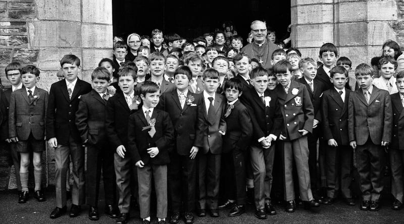 Boys from Clifden pictured with Most Rev Dr Joseph Cunnane, Archbishop of Tuam, after he administered the Sacrament of Confirmation in May 1972.