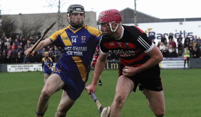 Cappataggle defender Paul Claffey comes under pressure from Loughrea's Jamie Ryan during Sunday's senior hurling quarter-final at Duggan Park. Photo: Joe Keane.