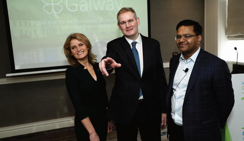 Photographed, from left, IDA Ireland Executive Director, Mary Buckley, Minister of State at the Department of Communications, Climate Action and Environment, Sean Kyne and SOTI President and CEO, Carl Rodrigues. PIC: MAXWELLPHOTOGRAPHY.IE