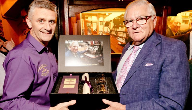 Bar-owner John Mannion and Jack Kenny of J & C Wine and Spirit Distributors with one of the limited-edition presentation boxes of the Sonny Molloy’s Redbreast 16-Year-Old Single-Cask.