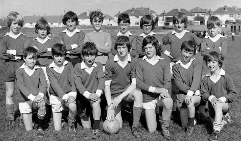 St Michael's National School, Mervue, Gaelic Football team who defeated city rivals St Patrick's School by 2.4 to 08 in the final of the National Schools B City League at Pearse Stadium in May 1975. Front row (from left): J O'Connor, K Lally (captain), M Mulvany, C Conneely, T Walsh, F Kenny, J Healy. Back row: F Sheridan, C O'Kelly, B Power, P Coppinger, S Coughlan, P O'Dowd, N Greaney and R Ryan.