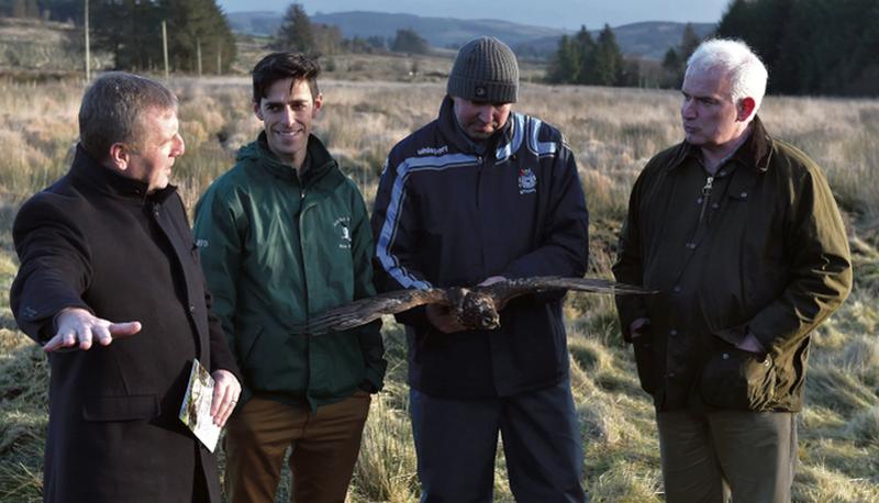 The Minister for Agriculture, Micheal Creed with Dr Fergal Monaghan, Project Manager of the Hen Harrier Programme; Dr Barry O'Donoghue, Dept. of Culture, Heritage and the Gaeltacht; with Cork farmer, Jack Lynch, as the scheme begins its payout to participating farmers.