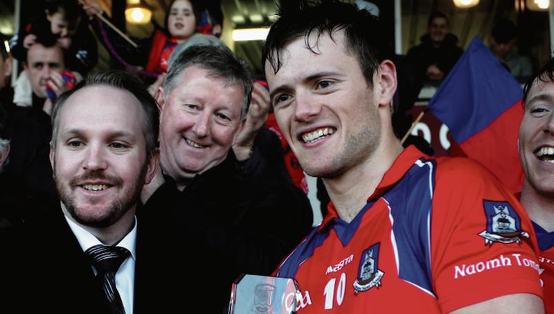 Nigel Canavan, Salthill Hotel (sponsor), presenting the Man of the Match award for the County Senior Hurling Final to St. Thomas' Darragh Burke after their victory over Liam Mellows at Pearse Stadium on Sunday. Photo: Enda Noone.