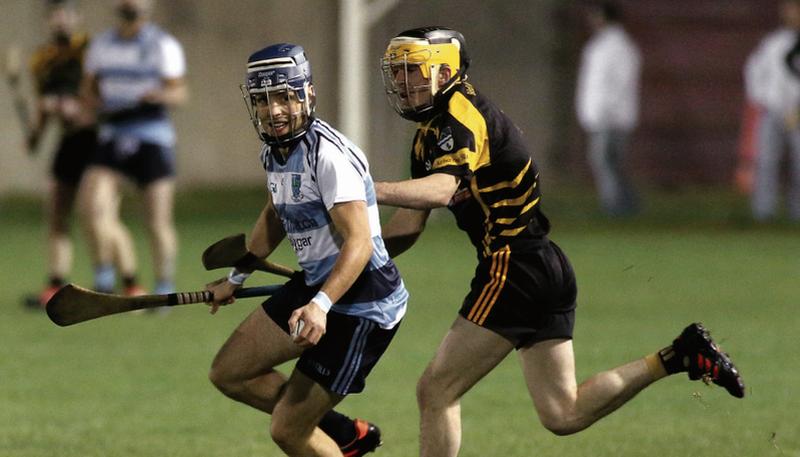 Ballygar's Eric Walsh tries to break away from Alan Caulfield of Ballinasloe during the County Junior 1 hurling final in Loughgeorge last Thursday. Photos: Joe O'Shaughnessy.