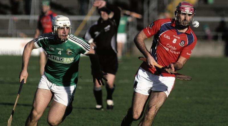 Liam Mellows Mark Hughes and St Thomas' James Regan breaking away from Mark Hughes of Liam Mellows during Sunday's Galway Hurling Final at Pearse Stadium. Photo: Enda Noone.