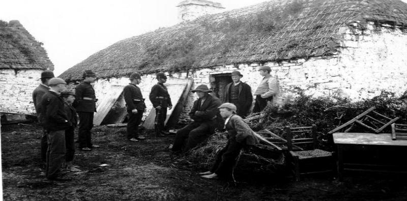 A scene from the Crolly family eviction in Louth in May, 1881, carried out under the direction of Lord Louth, who was subsequently boycotted after the event. The Crollys moved back into their house by Christmas of that year.  